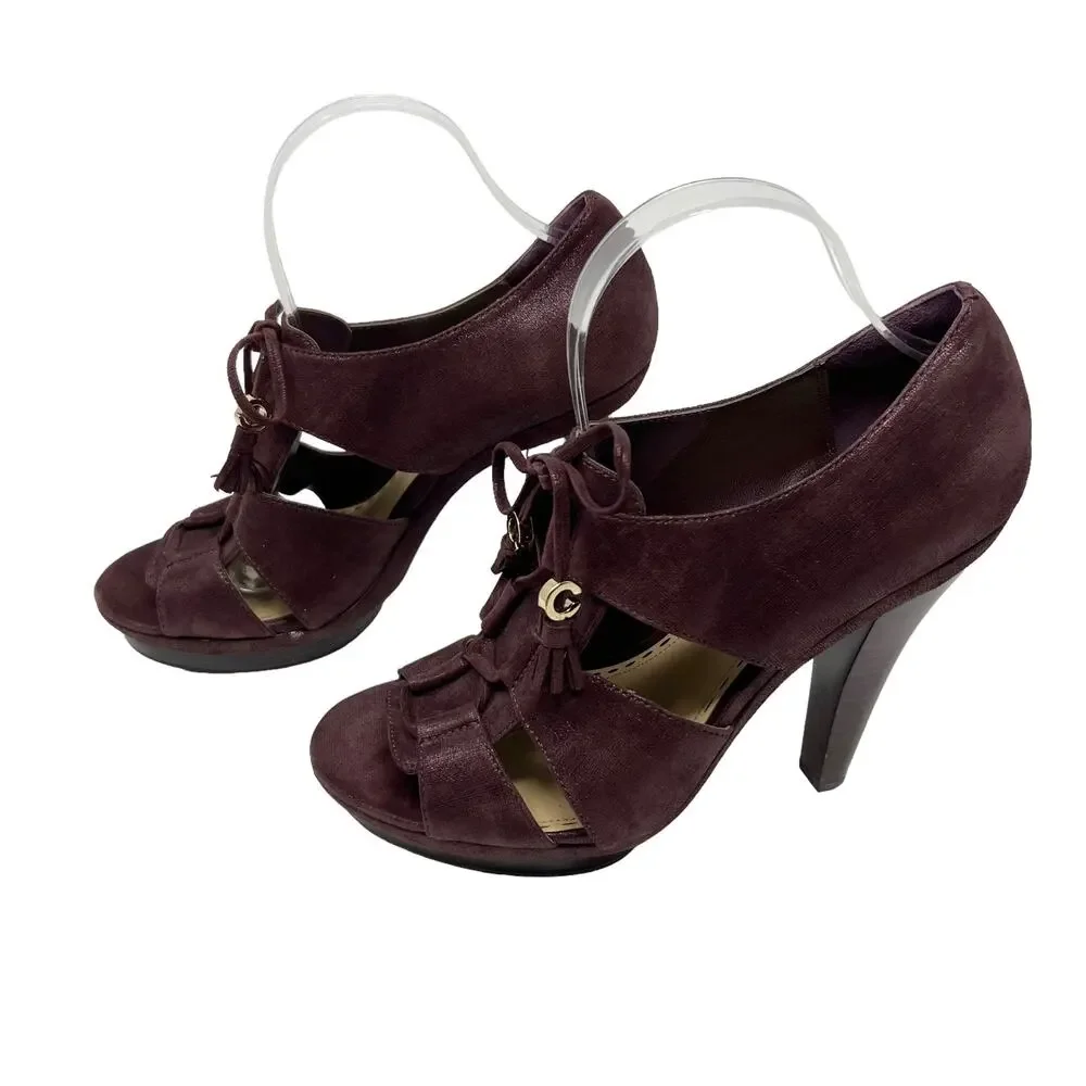 Coach Teagan Shimmer Leather Heeled Sandal Merlot Purple Lace Up Size 10